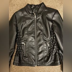 Black pleather jacket. Size L, runs small